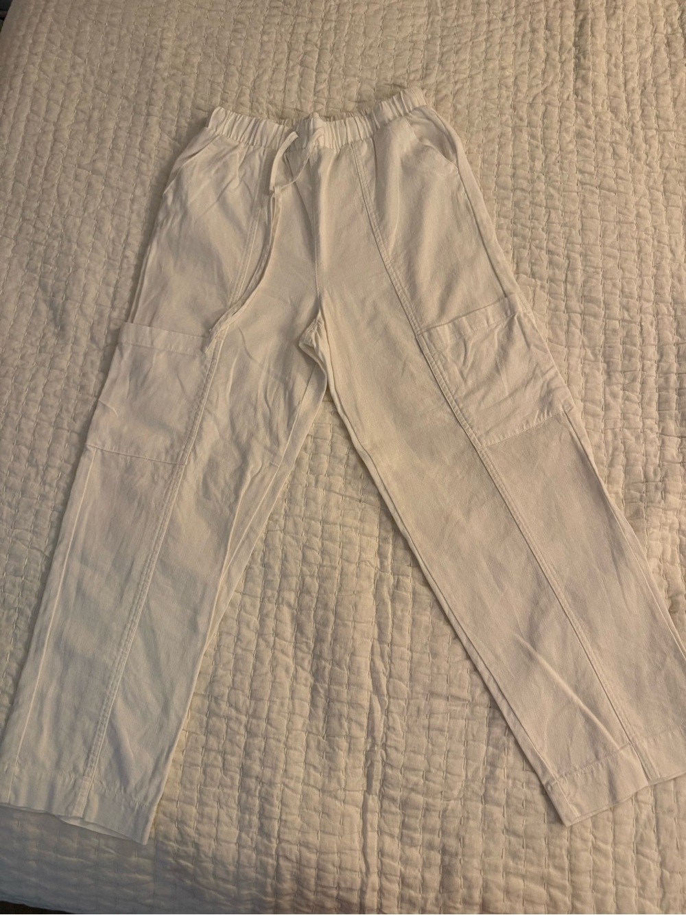 Women’s White Casual Linen Blend Pants